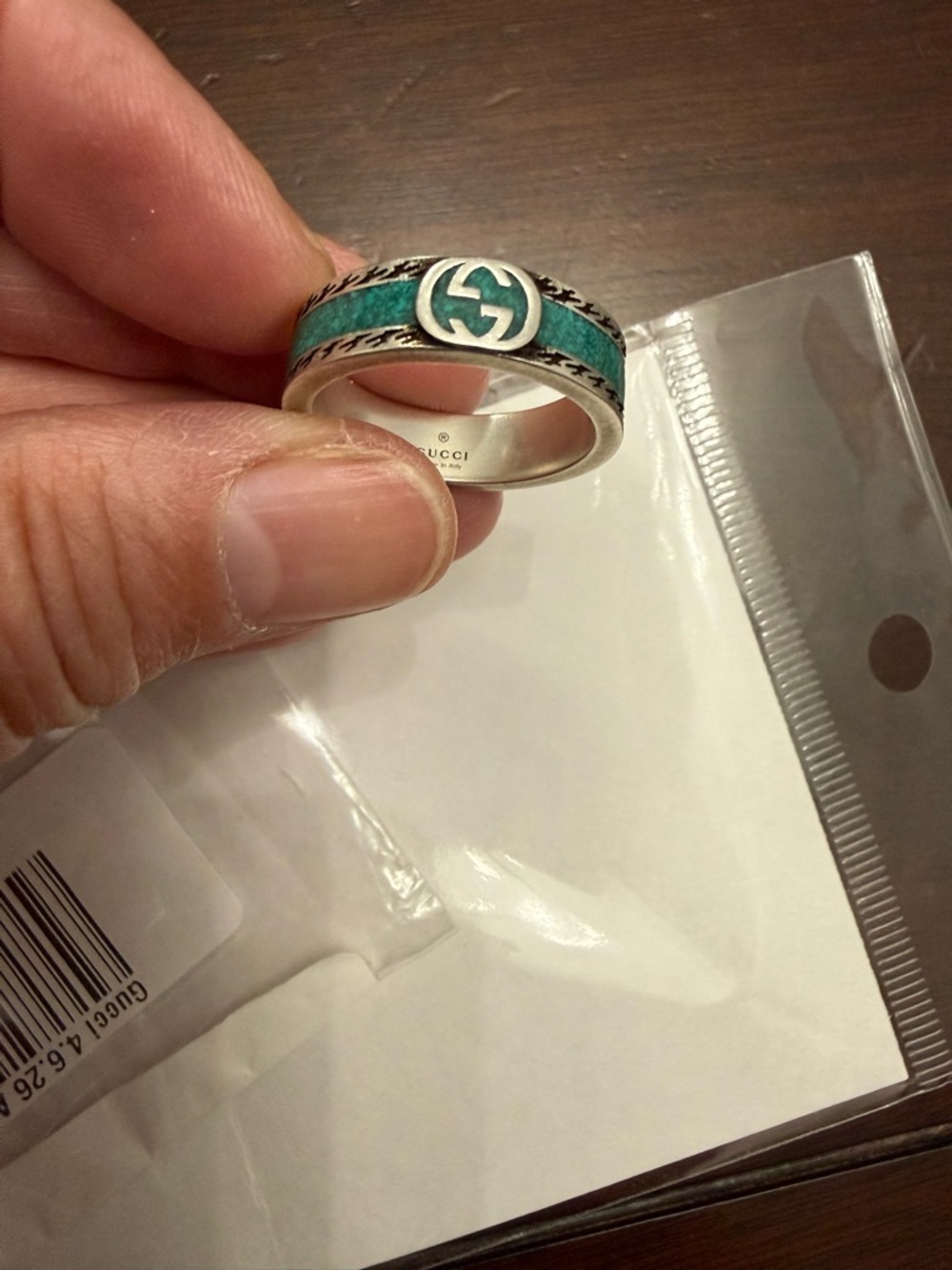 Gucci Interlocking G Teal Turquoise 925 Silver Ring - Picture 2 of 5